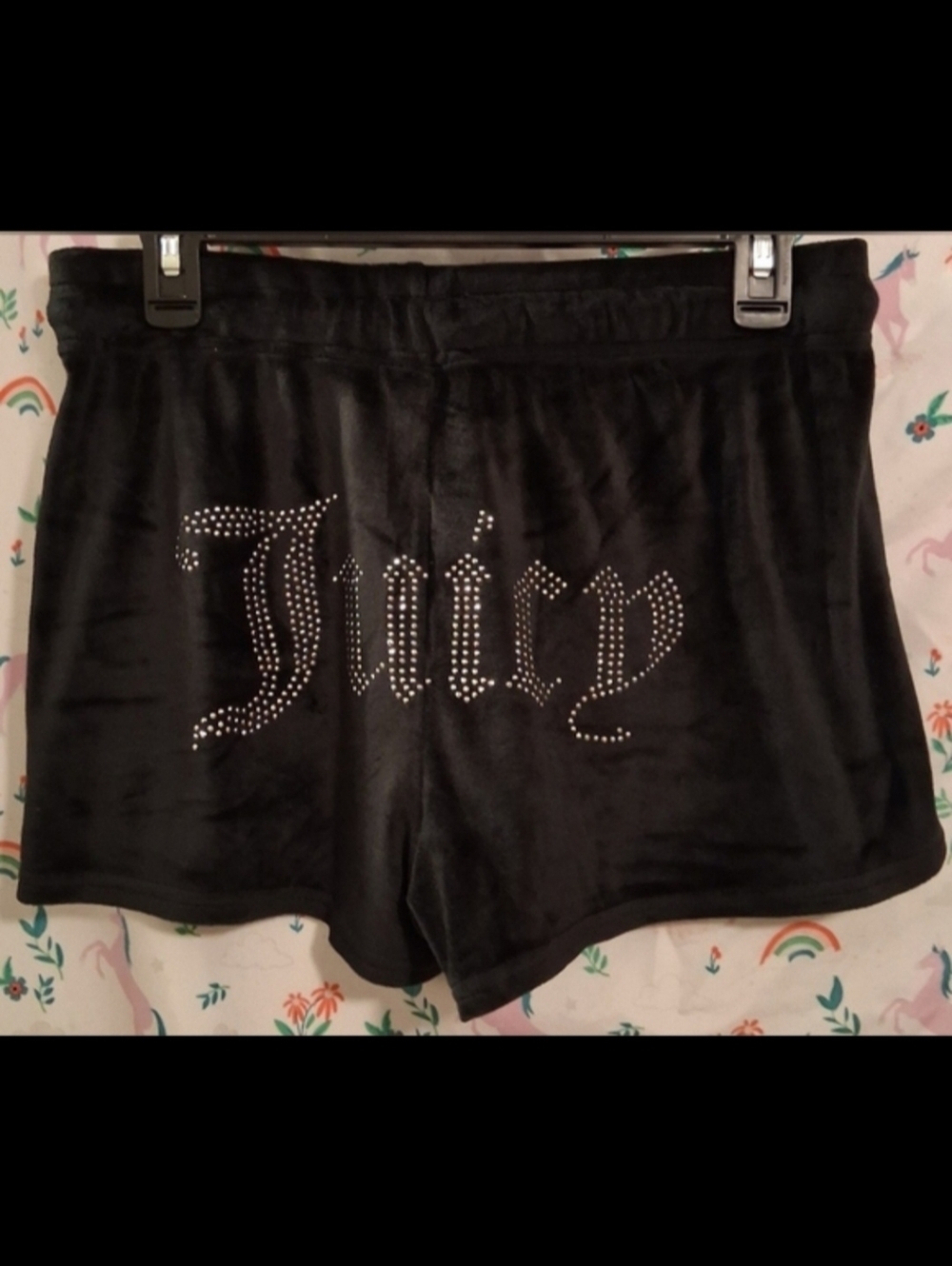 EUC Juicy Couture Black Velour Bling Rhinestone Casual Booty Short SZ M